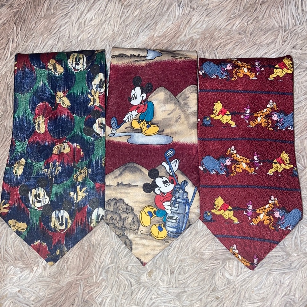3pc Disney neck tie lot. Polyester mickey mouse pooh bear